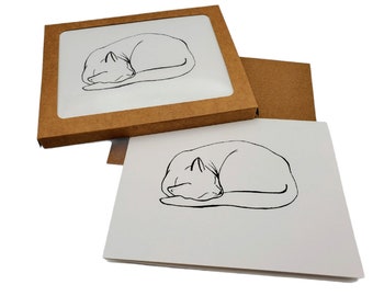 White Sleeping Cat "Naptime"  Boxed Set of 5 Black and White Blank Notecards w/Envelopes