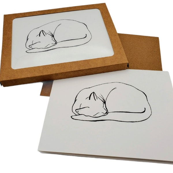 White Sleeping Cat "Naptime"  Boxed Set of 5 Black and White Blank Notecards w/Envelopes