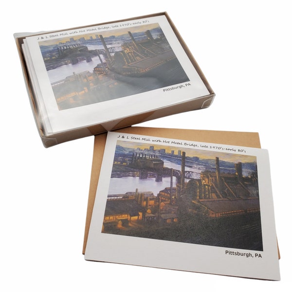 J&L Steel Mill with the Hot Metal Bridge, Pittsburgh -Color Blank Notecards Boxed set of 5