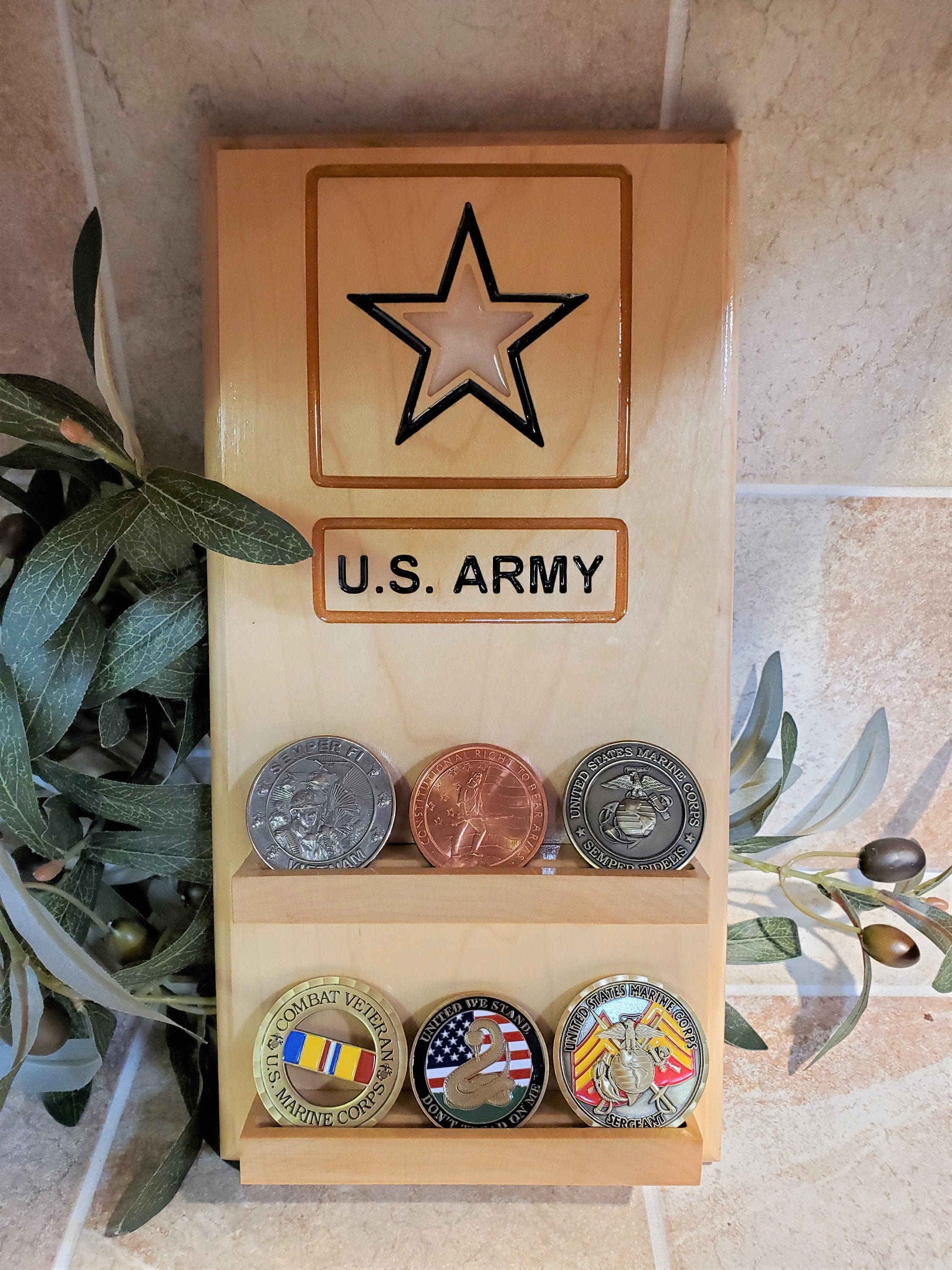 U. S. Army challenge coin holder with epoxy inlay. Challenge Etsy