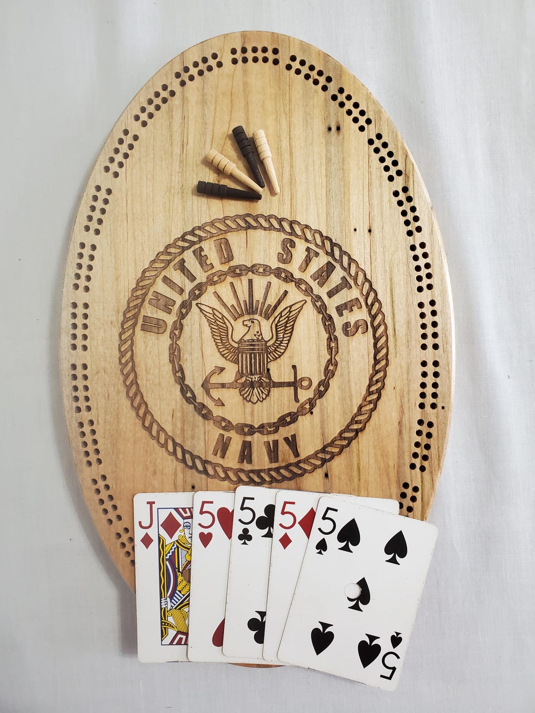 US Navy Oval Cribbage Board, 2 Player, Laser Engraved, Very Detailed ...