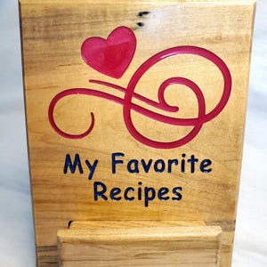 Recipe Stand , Holder for Book Tablet or Phone. Colorful Swirls and Brilliant Red Heart design. Kitchen Decor  Super Cute Countertop Display
