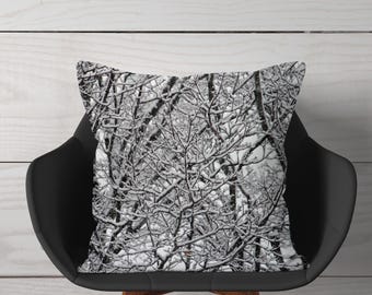 Snowy Trees, pillow or pillow cover, winter home decor, winter decor chusion