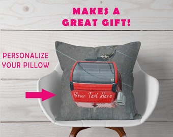 Personalized Pillow or Cover, Red Gondola, Ski Decor, Customized Home Decor, Lodge Decor, Ski House Decor, Winter Decor, Custom Skiing Gifts