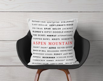 Aspen Mountain Ski Trails Ski Decor Pillow or Cover, ski house winter decor, ski bum skiing gifts, skiing pillows, chalet, Colorado Decor