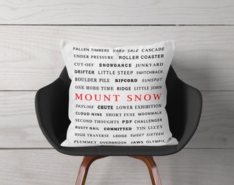 Mount Snow Ski Trails Ski Decor Pillow or Cover, ski house winter decor, ski bum gifts, skiing gifts, skiing pillows, cabin, Vermont Decor