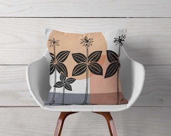 Abstract Flowers, pillow or cover  home decoration, brown, yellow, graphics, modern design, home decor, interior design, fall decor, floral