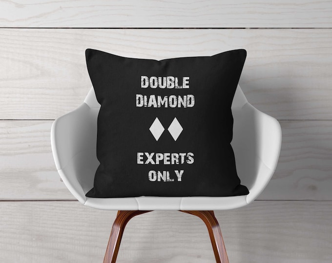 Ski Decor Pillow Cover, Double Diamond, Experts Only, ski house decor, winter decor, ski bum gifts, skiing gifts, skiing pillows, ski cabin