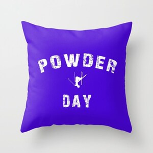Ski pillow or cover, Powder Day, home decor, blue, Ski Decor, Throw pillow or cover, Winter, Interior Design, Skiing Gift, Free Skiing
