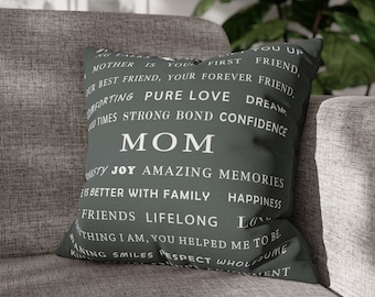 Mom Grey Square Pillow Case, Cute Mothers Day Gift, Mommy Gift, Friends pillow, Pink Mom Pillow, Gift for Wife