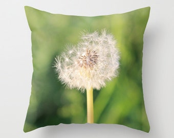 Dandelion in the sun,pillow or cover home decoration,flower,landscape,green,white,floral decor,interior design,country living