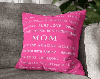 Mom - Square Pillow Case, Cute Mothers Day Gift, Mommy Gift, Friends pillow, Pink Mom Pillow, Gift for Wife