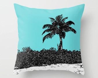 Palm Tree turquoise, Pillow  6 sizes  home decor, accent pillows, landscape, island living, modern nautical beach dorm decor