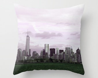 Manhattan Skyline from Liberty Park, pillow or cover home decoration,black,green,modern,New York City, Accent pillow or cover, Urban