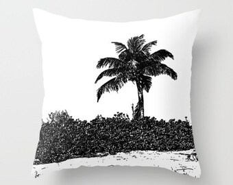 Palm Tree Black and White, Pillow   home decoration,accent pillows,landscape,island living,modern design,nautical,beach decor