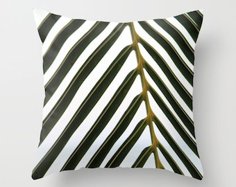 Palm Leaf, pillow or cover   , home decoration,white, green,botanical, island living, modern design, palm tree, cottage decor