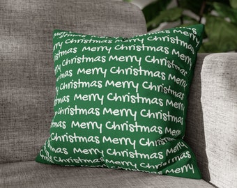 Joyeux Noël - Taie d'oreiller carrée en polyester filé verte, décoration d'intérieur de Noël, cadeaux de pendaison de crémaillère, oreiller de Noël