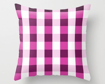 LOVE, pillow or cover    home decoration, pink, white, graphics, pattern, plaid, modern design, geometric decor, squares