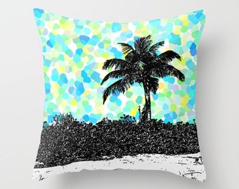 Palm Tree Turquoise Points, Pillow  home decor, accent pillows, landscape, island living, modern design, nautical, beach dorm decor