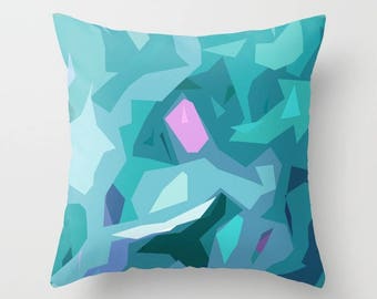 Pillow  Blue Abstract Home Decor, Geometric Decor,   Blue Pink Decorative Pillow, InteriorDesign, digital art pillow