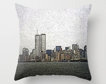 World Trade Center 1998, Abstract pillow or cover    home decoration, grey, dark, modern, manhattan skyline, New York City