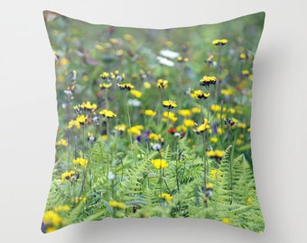 Summer Meadow Vermont, Wildflowers pillow or cover  home decoration, flowers, green, blue, yellow, floral, country living, garden decor