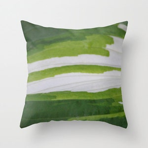 Shades of Green and White, pillow or cover    home decoration, Leaves, macro photo, botanical, hosta, linear, horizontal