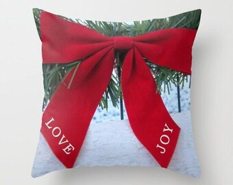 Love Joy Pillow or Cover, Home Decoration, Red White Green, Country Living, Christmas Decor, Holiday Decor, Christmas Pillow, Holiday Pillow