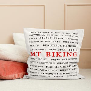 Mountain Biking Pillow or Cover, Black, Red and White Modern Home Decor Cushion, Modern Sports Decoration, Biking Gift for Cyclists