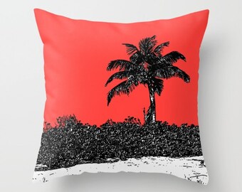 Palm Tree Coral, Pillow   home decoration,accent pillows,landscape,island living,modern design,nautical,beach decor,dorm decor