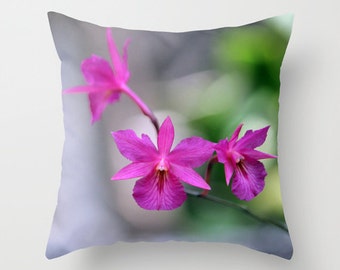 Pink Orchid, pillow or cover   home decoration, flower, green, pink, floral, country living,interior design, macro, spring