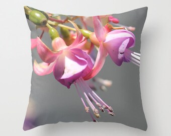 Fucsia, pillow or cover   home decoration,flower, bush, pink, green, grey,floral, spring decor,interior design, accent pillow or cover