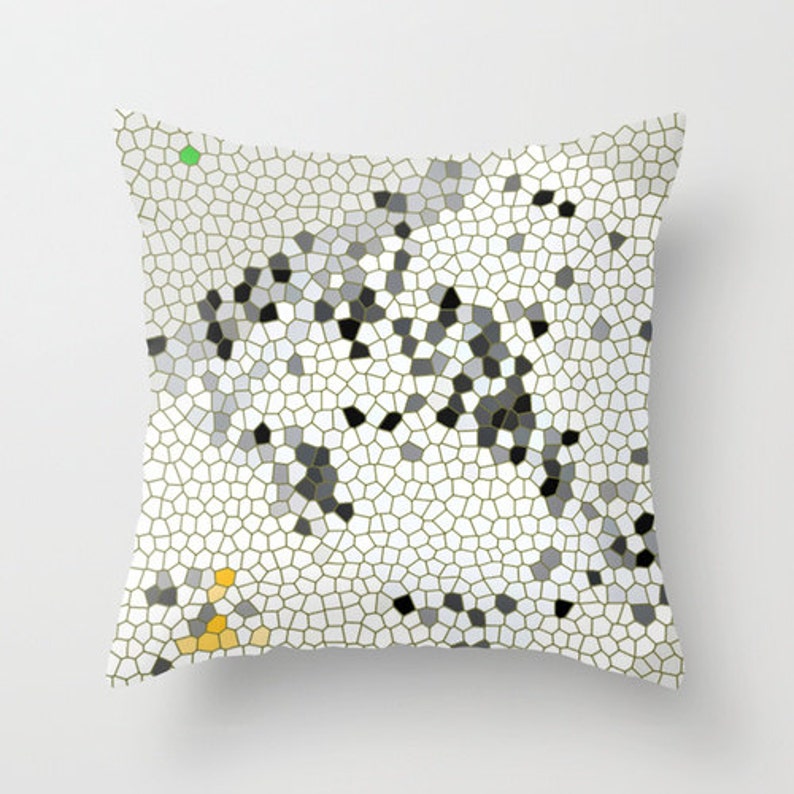 Big Addition Architectural Abstract, pillow or cover poly fabric, cotton, linen,home decor,black,white,yellow,graphics,mosaic,modern image 1