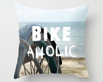 BIKEaholic, Pillow home decor,blue,modern,Beach Decor,Cotton,Linen,Throw Pillow,Decorative Pillow,Interior Design, Dorm Decor