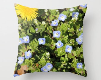 Spring Flowers, pillow or cover   home decoration, flower, green,blue,yellow, floral, spring, country living, interior design
