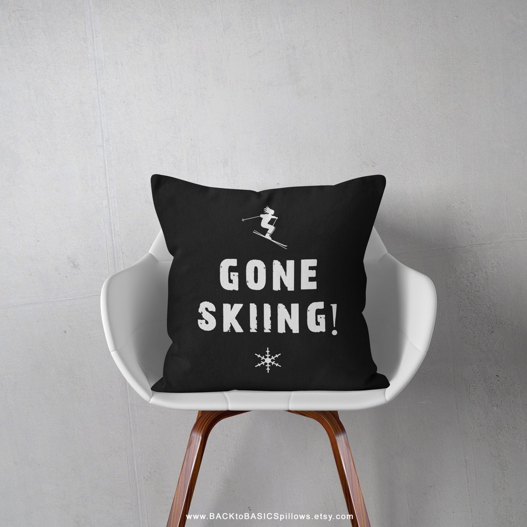 Gone Skiing Black Ski Decor Pillow or Pillow Cover, Ski Home Decor