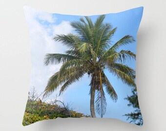 Palm Tree, pillow or cover   home decoration,blue, green, coconuts, landscape, island living, modern design,nautical,beach decor,costal