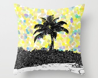 Palm Tree Yellow Points, Pillow  home decor, accent pillows, landscape, island living,modern design,nautical,beach decor,dorm decor