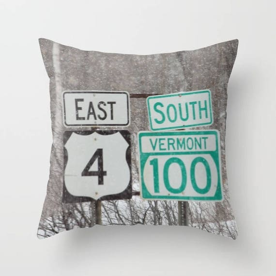 Road Signs Vermont Rt.4 and Rt. 100 Ski Pillow Eat Sleep Ski Repeat home