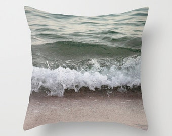 Wave on Beach I, pillow or cover   home decoration,cottage decor,interior design,brown, white,green, ocean, elegant, tropical