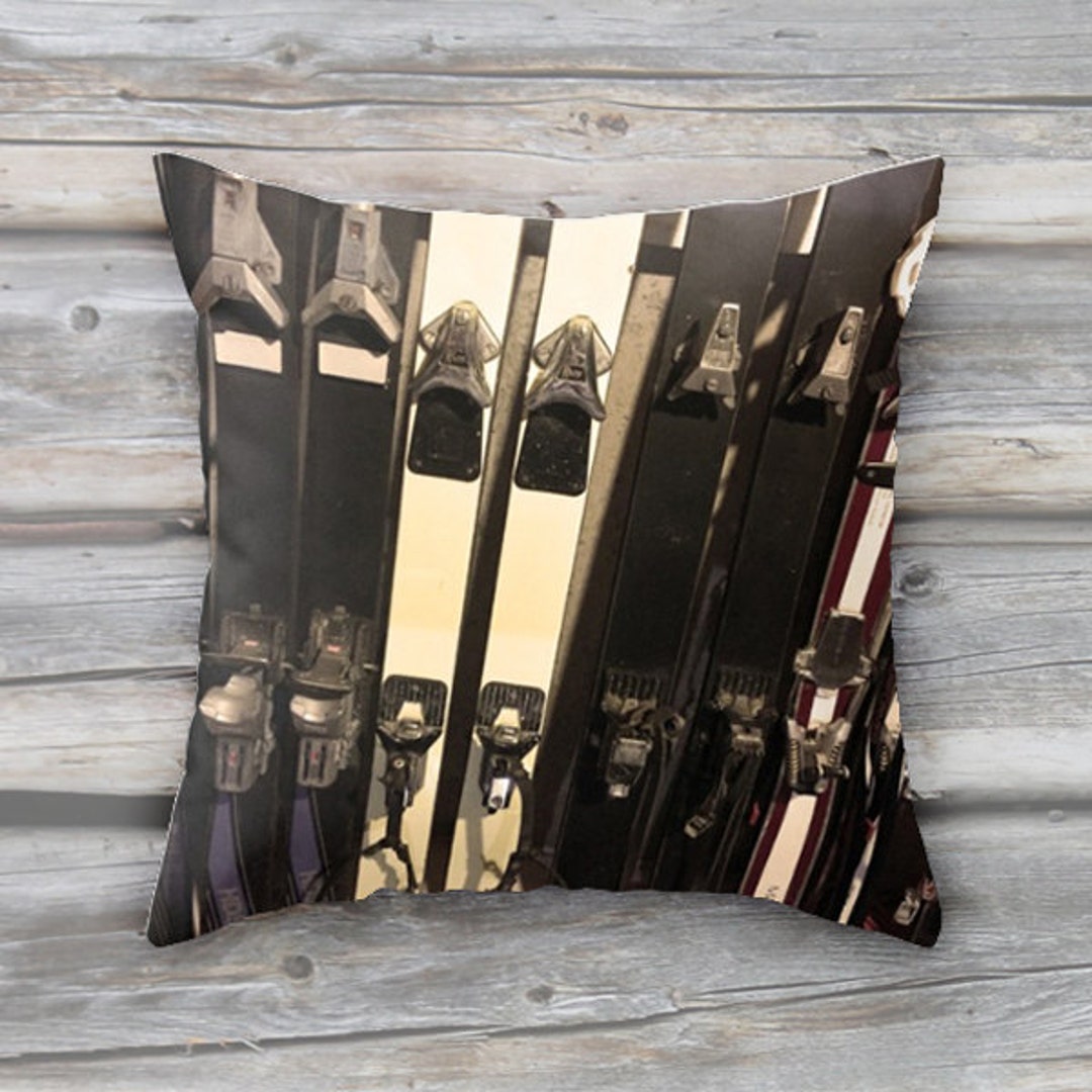 Ski Decor Pillow or Cover, Vintage Skis, Home Decor, Winter Decor