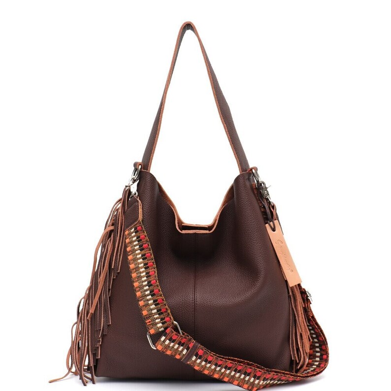 Black Genuine Leather Shoulder Hobo Tassels Bag Etsy