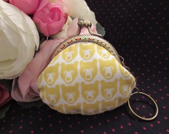 Handmade Yellow Bear Print Kiss Lock Coin Purse Coins Bag Small Pouch (6.5cm)