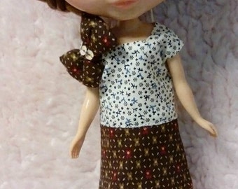 Blythe Doll Outfit Cloth Big bow two color dress