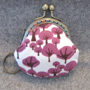 Handmade Purple Tree Print Kiss Lock Coin Purse Coins Bag Small Pouch 6cm image 1