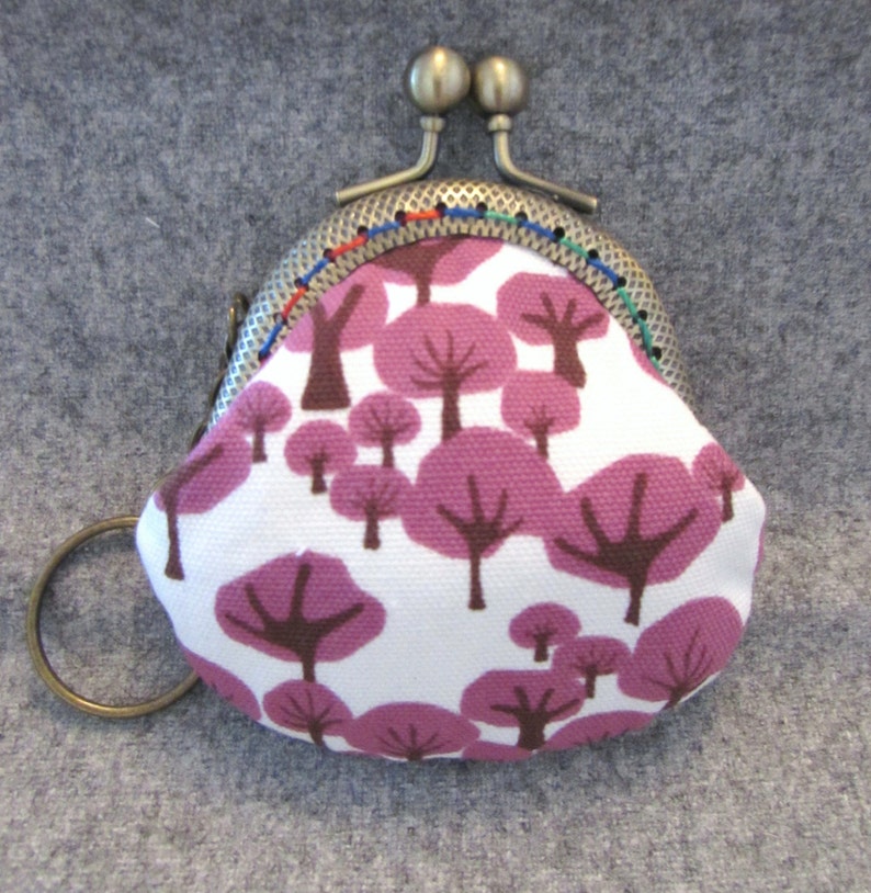 Handmade Purple Tree Print Kiss Lock Coin Purse Coins Bag Small Pouch 6cm image 1