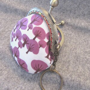 Handmade Purple Tree Print Kiss Lock Coin Purse Coins Bag Small Pouch 6cm image 2