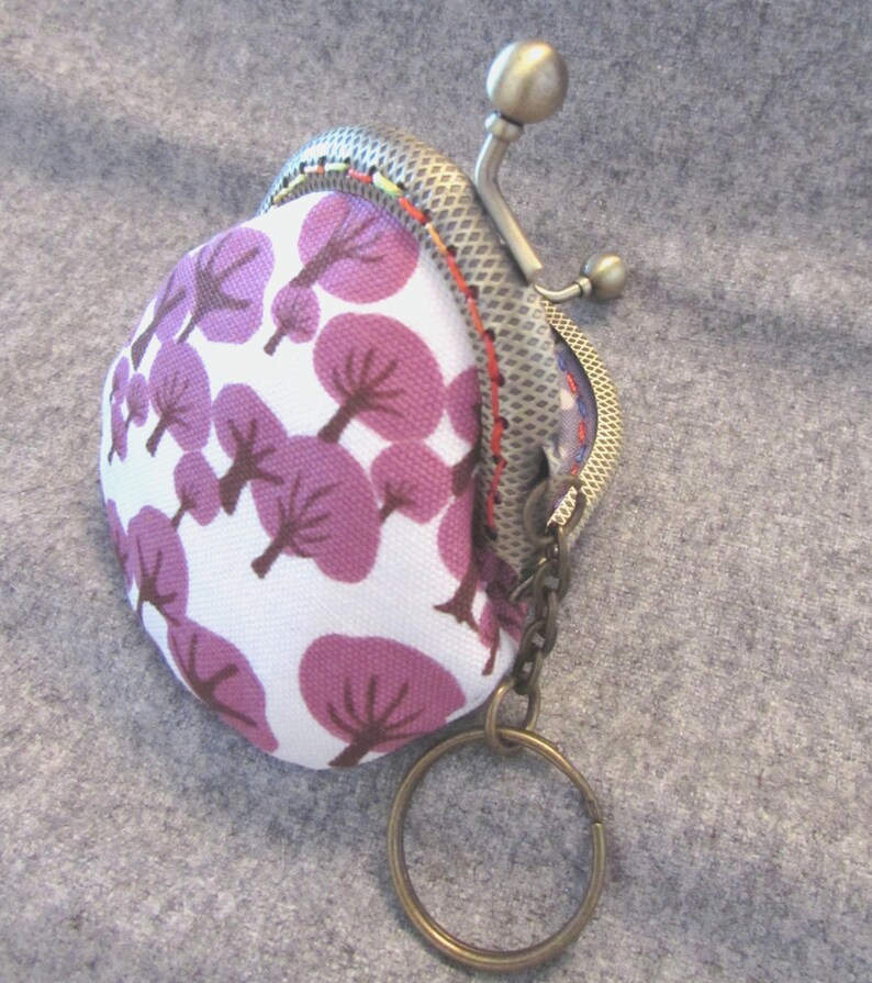 Handmade Purple Tree Print Kiss Lock Coin Purse Coins Bag Small Pouch 6cm image 2