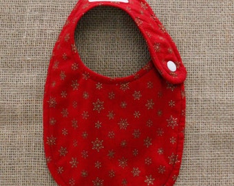 Red Cloth Baby Bib With Gold Snowflakes