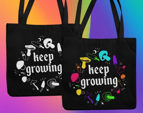 Keep Growing Tote Bag | Mushroom Tote | Book Bag | Personal Growth | Self-Love | Self-Care | Cottagecore